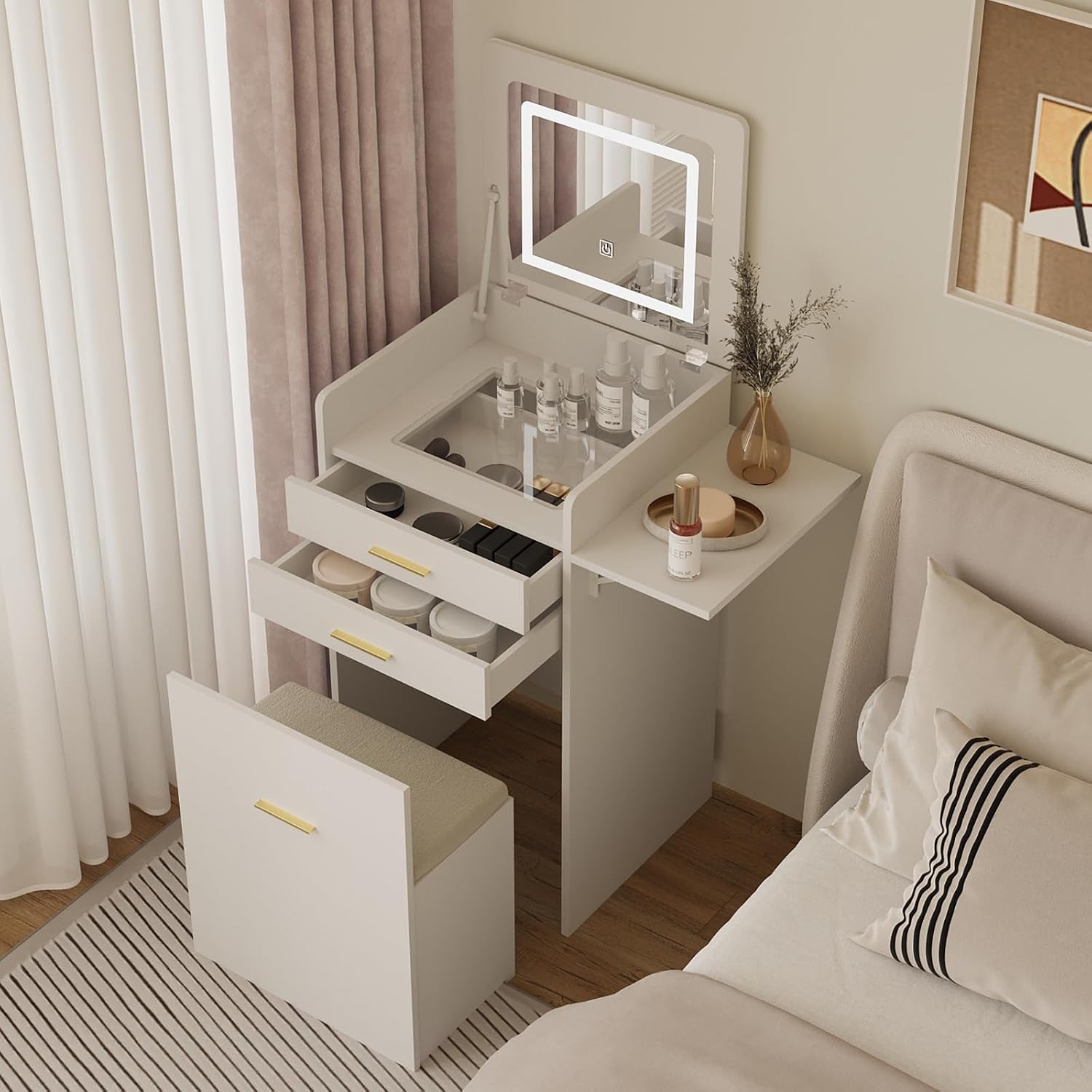 Desk Setup In Small Bedroom - Маленький туалетный столик со стулом 3-в-1