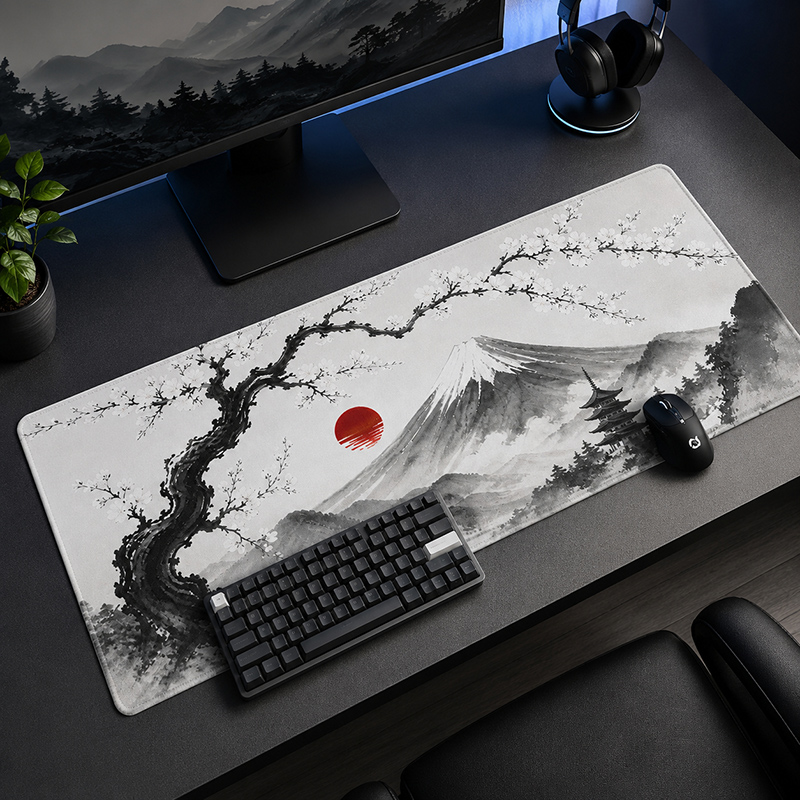 Desk Setup Nature - Коврик для мыши Ink Mountain Red