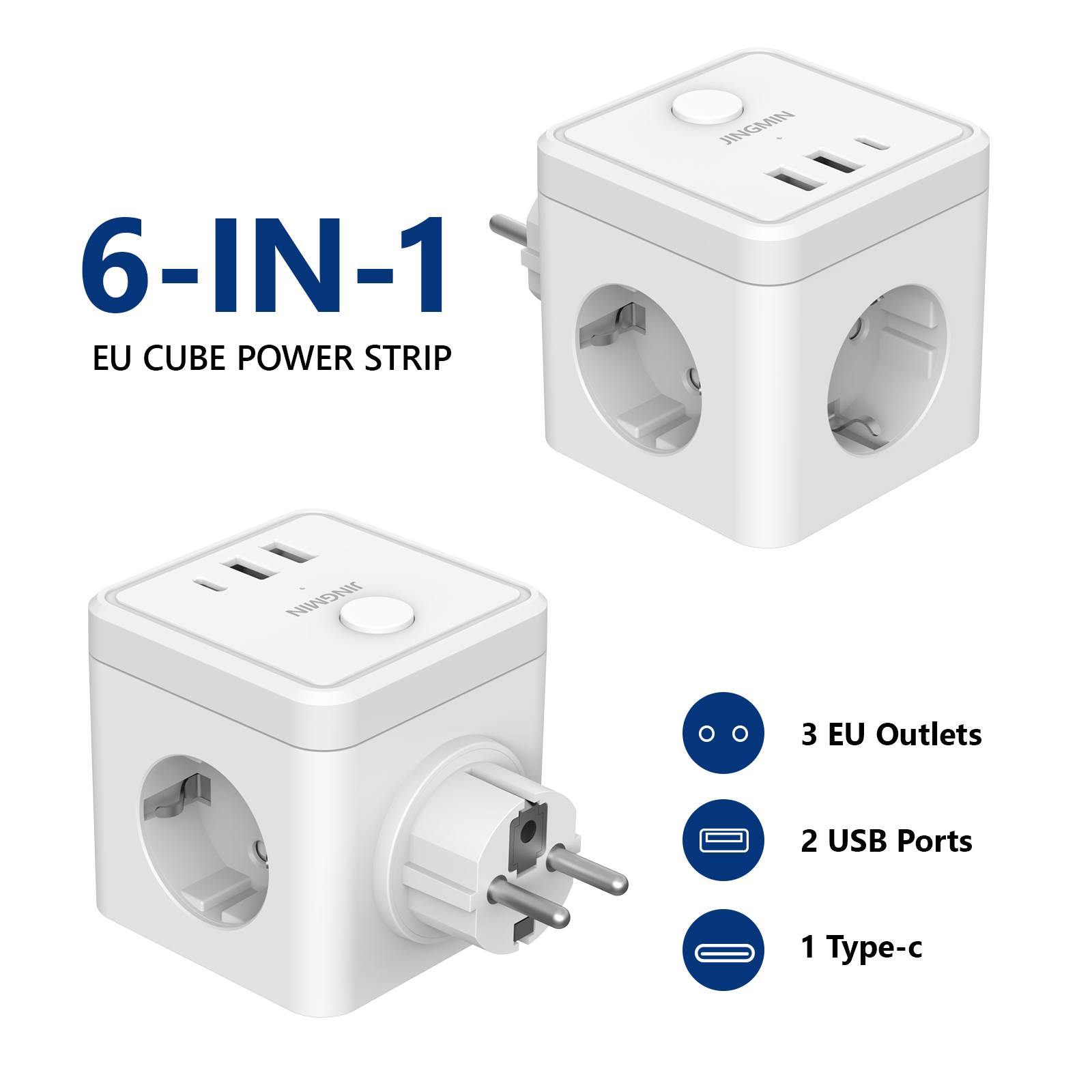 Power Strip Flat - Удлинитель настенной розетки с переключателем, 3